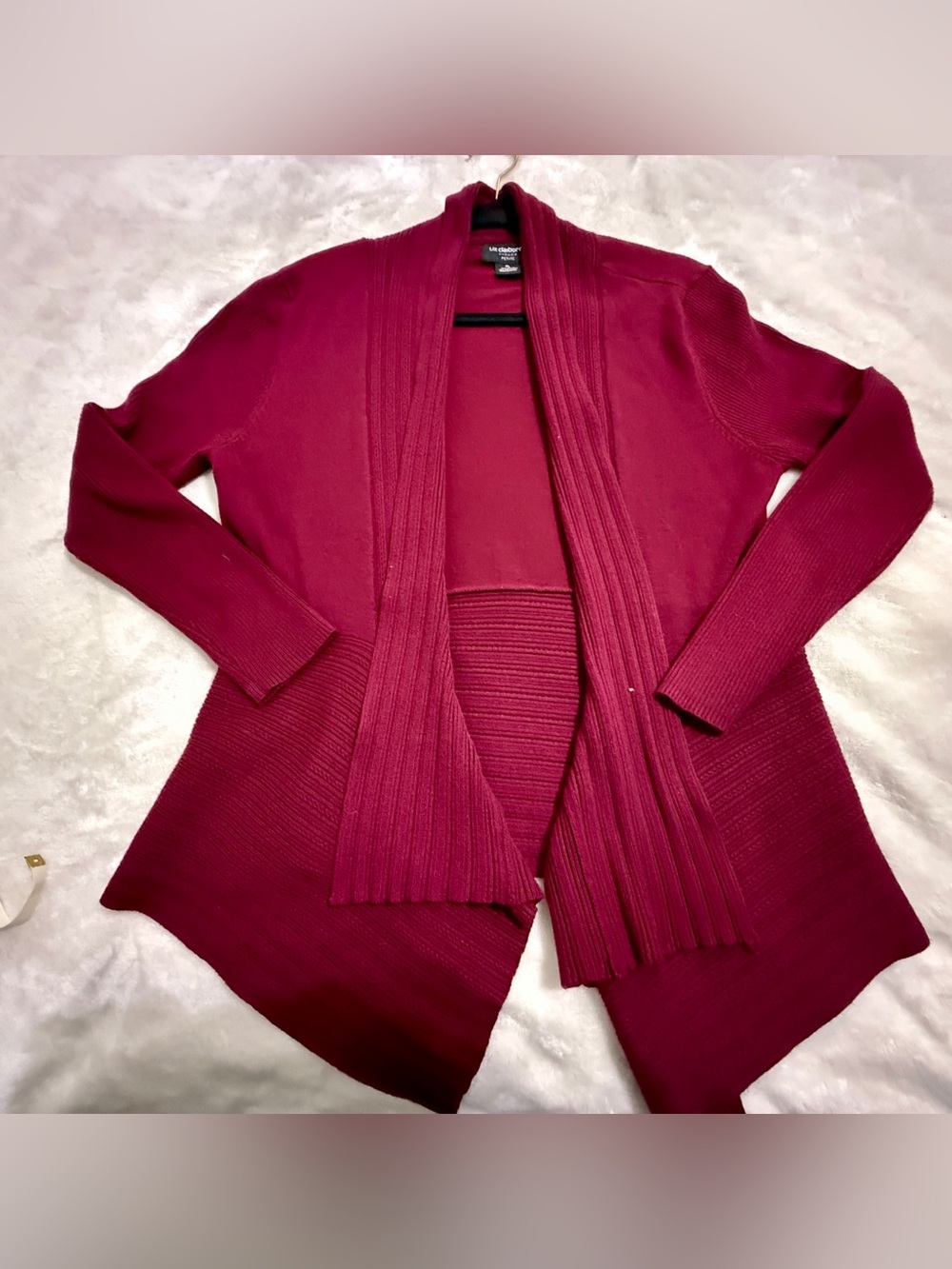 Liz Claiborne Open-Front Ribbed Cardigan Sweater - Burgundy